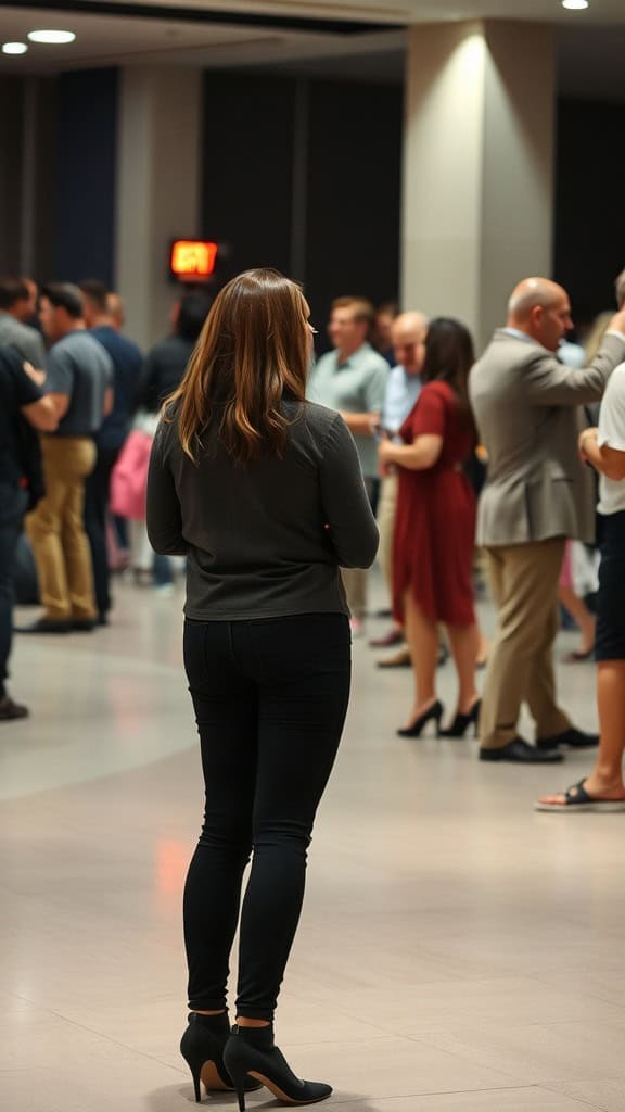 A woman standing confidently in a crowd, showcasing personal space and self-assurance.