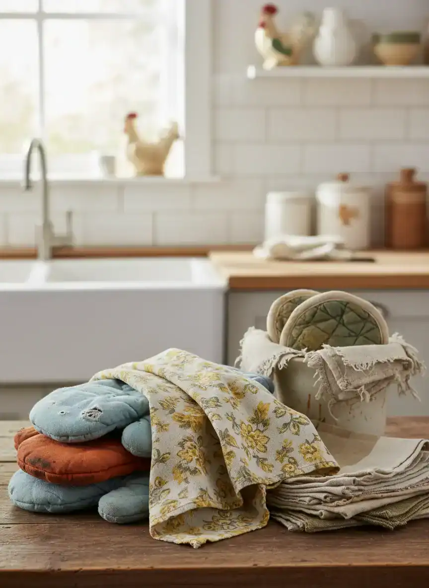 Dated or Worn Kitchen Textiles