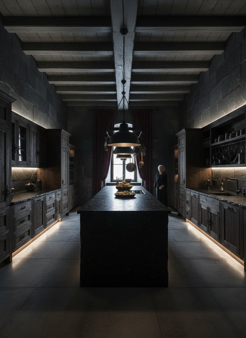 Dark, Cavernous Kitchens