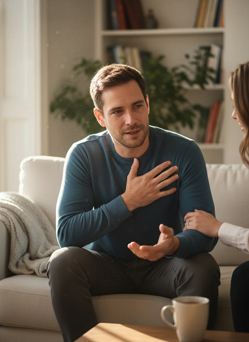 He Opens Up Emotionally and Shares Vulnerabilities