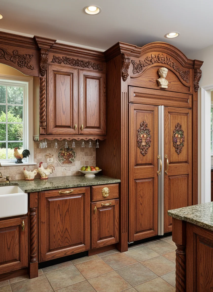Overly Ornate Oak Cabinets