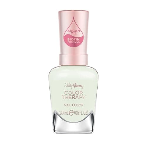 Sally Hansen Color Therapy Nail Polish | Biotin, Argan Oil, Long Lasting, Healthy Nails, Nail Strengthener, Opaque | 120 Morning Meditation | Light Green Nail Color