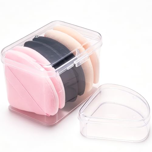 Ocim 6Pcs Triangle Powder Puffs for Face Powder,Soft Velour Makeup Setting Powder Puff with Case,Black,Pink,Nude