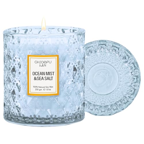 Chloefu LAN Ocean Candles Sea and Salt Candle with up to 55 Hour Long Lasting, Highly Scented, Luxury Air Freshening Jar Candles - Perfect Home Decor, Natural Soy Wax, Beach Candle, 8.1oz
