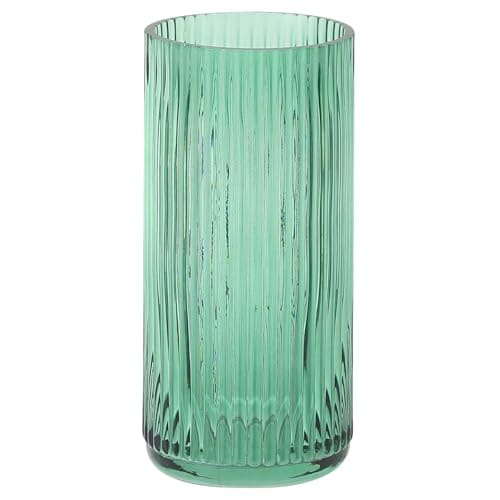 MARTAGE Ribbed Glass Vase, Flower Vases for Bouquet, Green Glass Vases for Flowers, Modern Ribbed Vase for Living Room, Bathroom, Dining Table, Office, Wedding, Centerpieces, 8 Inches