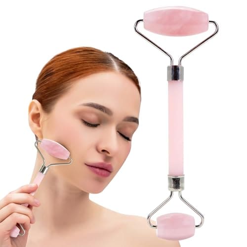 Plum Beauty Rose Quartz Face Roller - Gua Sha Facial Tools, Jade Rollers for Face, Skin Care Kit for Men Women, Guasha Tools for Faces, Facial Care Reduces Under-Eye Puffiness and Dark Circles