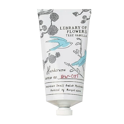 Library of Flowers True Vanilla Handcreme, 2.65 oz, Bergamot, Dark Vanilla, & Amber Scented Hand Cream for Women, Luxury Moisturizing Lotion for Dry Hands, Quick Absorbing Shea & Cocoa Butter