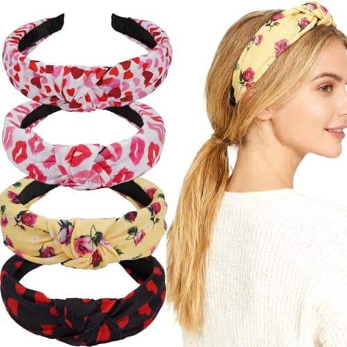 Bookay Valentine's Day Statement Headband for Women - Wide Non-Slip Hairband with Rose & Heart Accessory, Fashion for Dating and Parties (Multicolor)