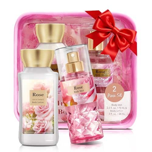 Rose Spa Gift Set For Women - 2PCS Luxury Bath and Body Kit with Body Lotion & Body Mist - Portable Travel Size Self Care Gift for Mom, Wife, Teens, Friends or Her