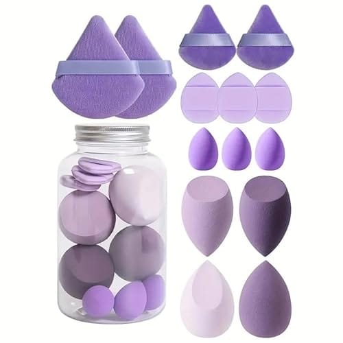 14-Piece All-Purpose Makeup Sponge Puff Set, includes3 Powder Puffs,3 Mini Air Cushion Puffs, 3 BeautyBlenders & 3 Mini Beauty Blenders, Purple
