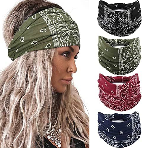 Acenail Wide Headbands Women Knotted Turban Headband Elastic Non Slip Hairbands Floral Workout Headbands Yoga Hair Scarfs Boho Head Wraps Fashion Hair Accessories for Women 4Pcs(Bohemian)