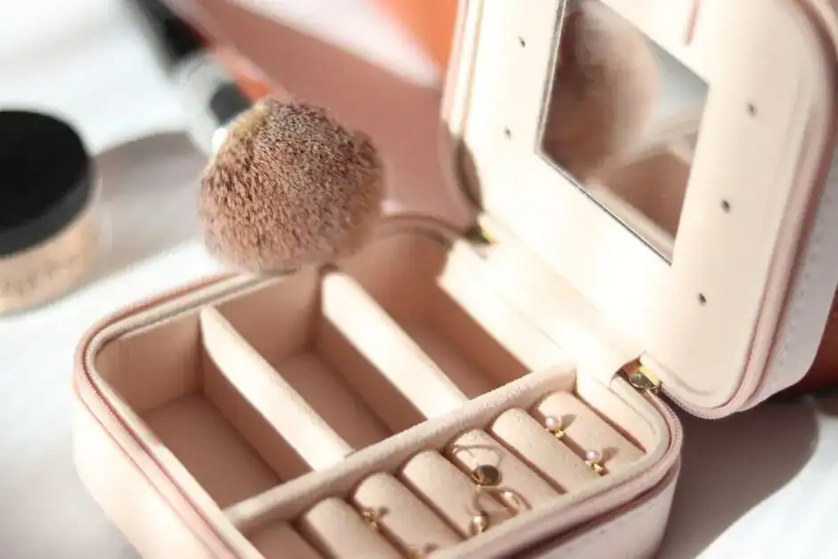 A jewelry box keeping rings and earrings organized