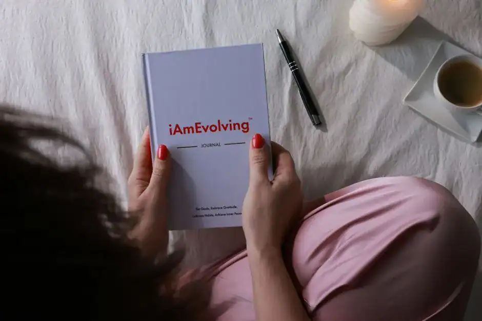 A woman journaling with coffee in the morning