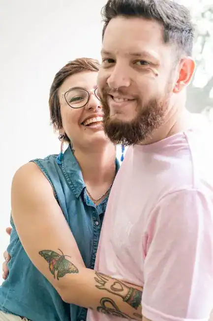A happy young couple hugging