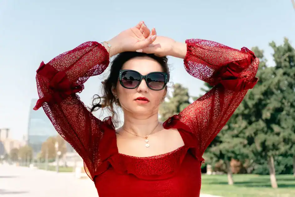 A stylish woman in a red dress