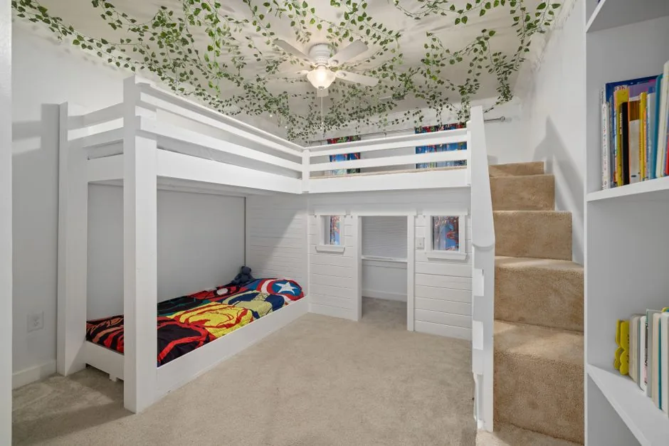 Bunk beds in a shared childrens bedroom